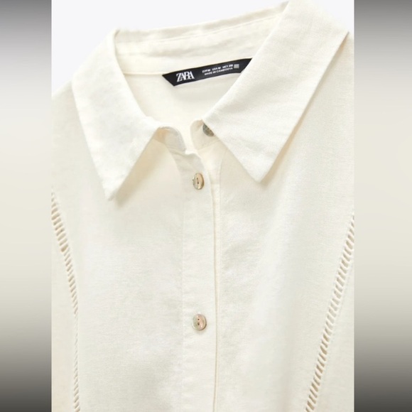 Zara White Linen Blend Lace Insert Dress Size XS - Picture 5 of 7